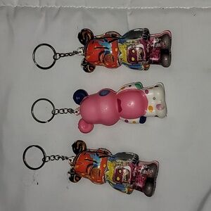 SET OF 3 Crazy Squishy Bear Keychains